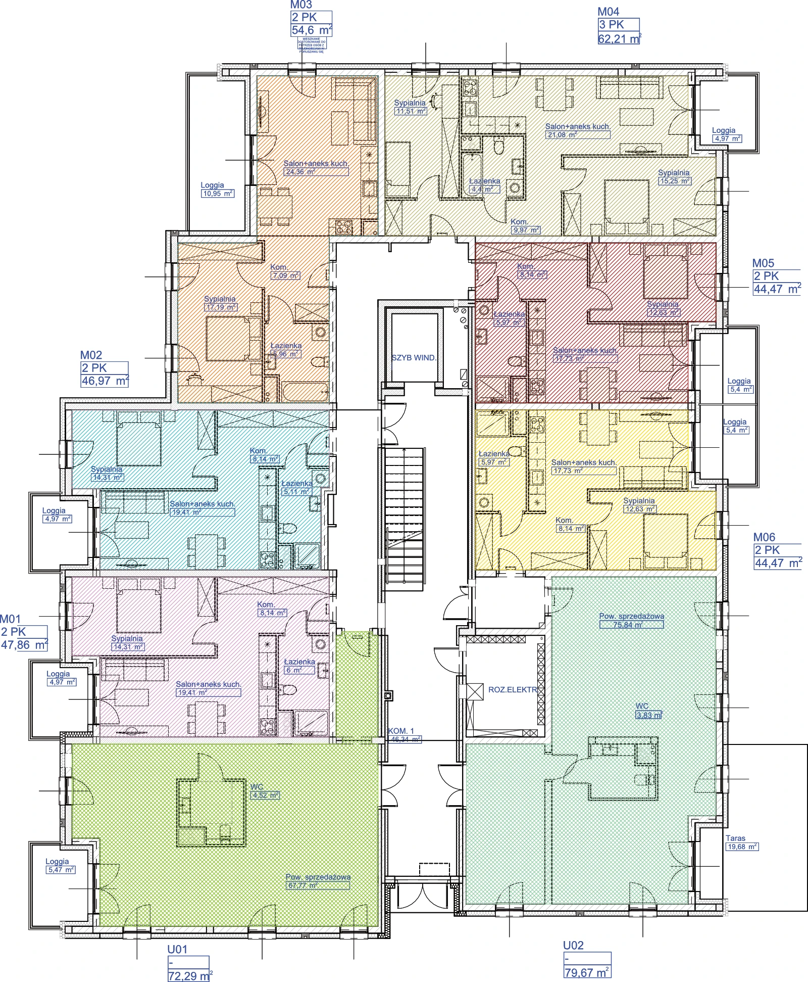 Rzut mieszkań - Apartamenty P.O.W. 7 Nowe mieszkania w centrum Tomaszowa Mazowieckiego